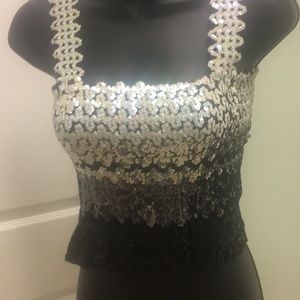 Vintage sequins top, white silver back.